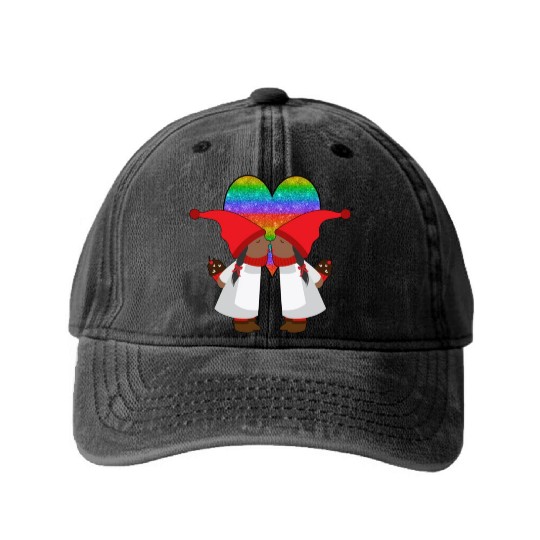 Black Lesbian Gnome Valentines Day Couples Gift Washed Denim Baseball Caps