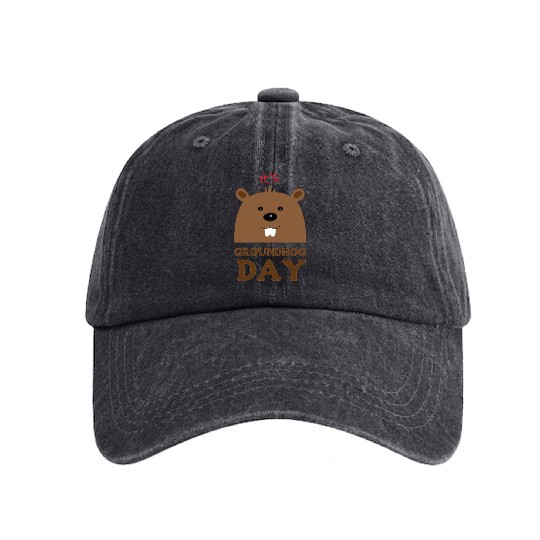 Its Groundhog Day Washed Denim Baseball Caps