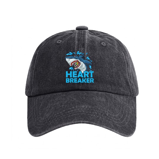 Heartbreaker Shark Anti-Valentine's Day Solo Washed Denim Baseball Caps