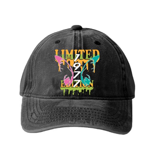 1977 Born Limited Edition Butterfly Gift Washed Denim Baseball Caps