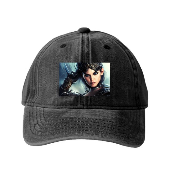 Warrior princess wearing gothic plate fantasy art Washed Denim Baseball Caps