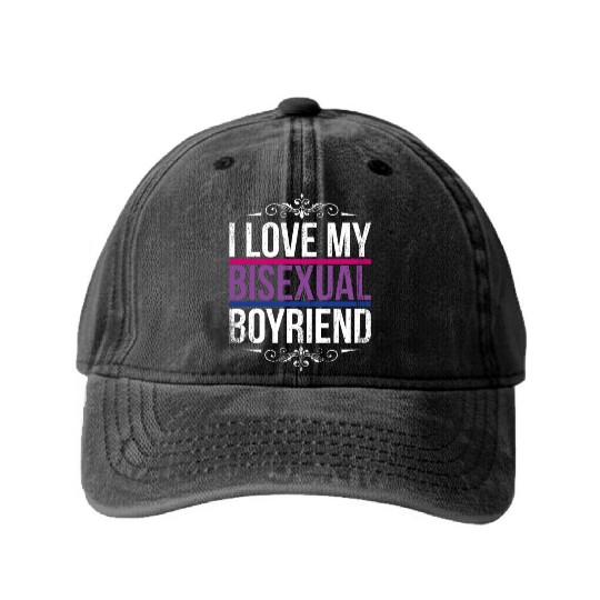 I Love My Bisexual Boyfriend Bi Pride Washed Denim Baseball Caps