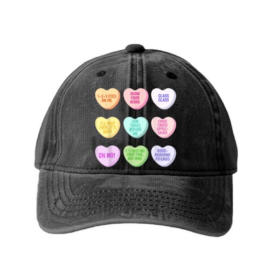 Teacher Valentines Day Conversation Heart School Washed Denim Baseball Caps