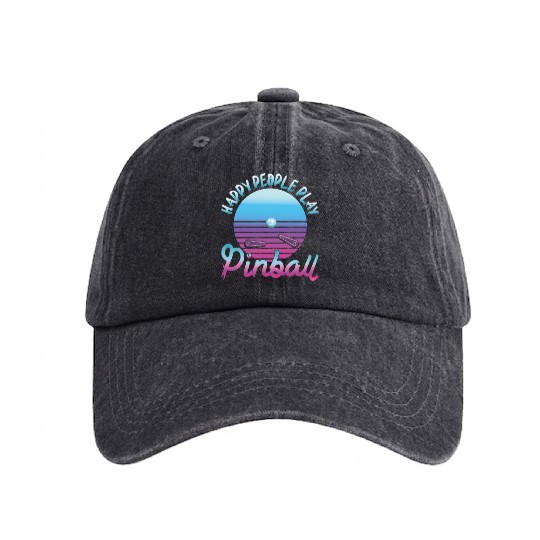 Happy People Play Pinball Retro 80s Washed Denim Baseball Caps