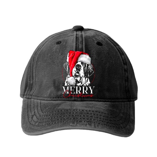 Santa Saint Bernard Dog Christmas Wilsigns Washed Denim Baseball Caps