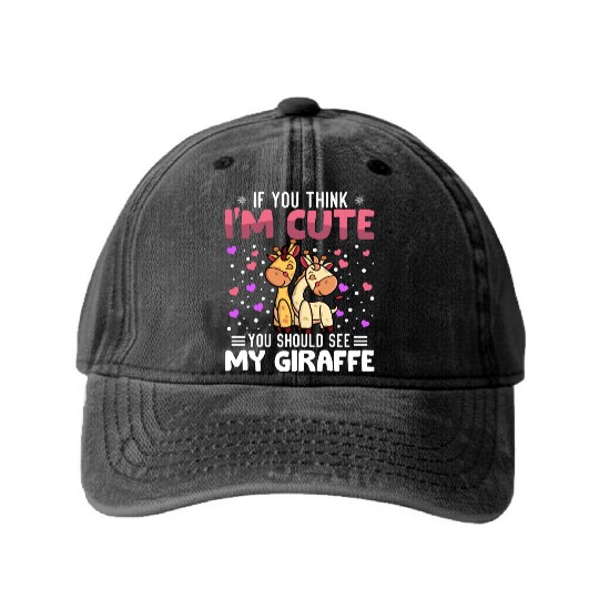 Giraffe Heart Valentine's Day Animal For Womens Washed Denim Baseball Caps