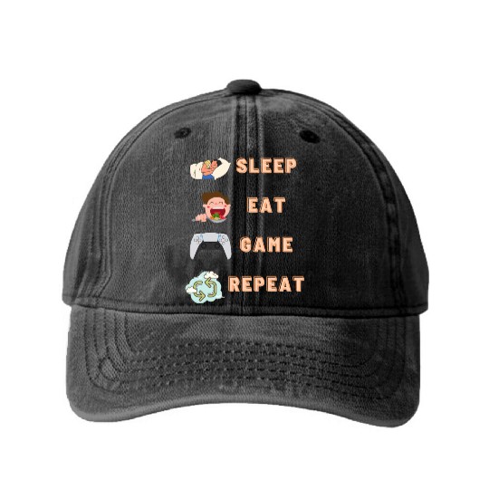 sleep eat game repeat PlayStation Washed Denim Baseball Caps