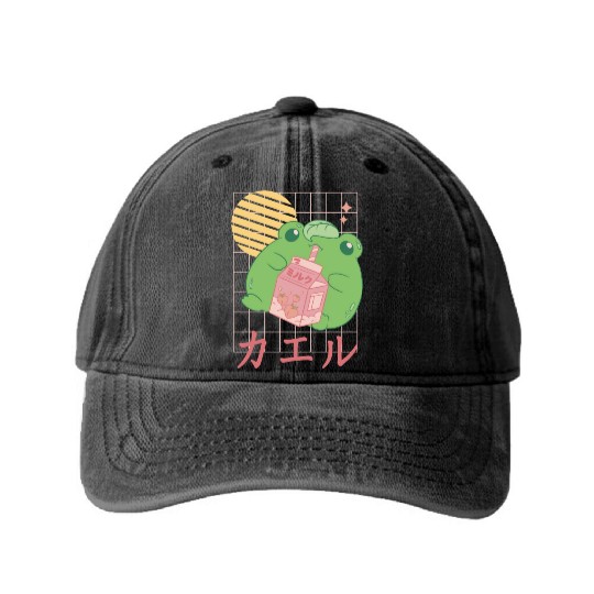 Strawberry Milk Frog Japanese Washed Denim Baseball Caps