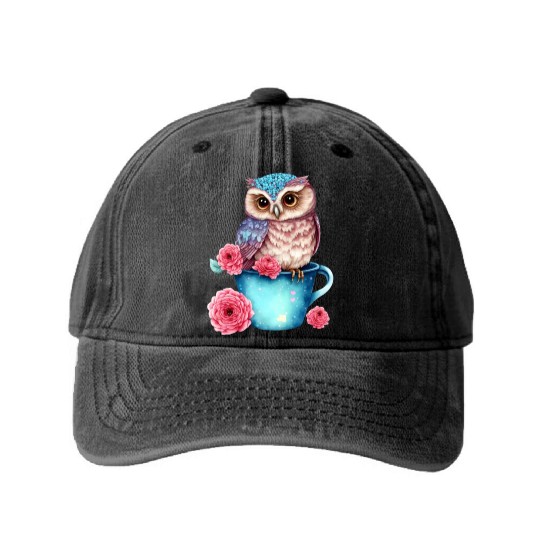 Owl Animal Cute Wild Bird Zoo Forest Nature Child Washed Denim Baseball Caps