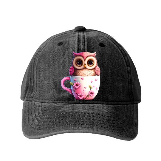 Owl Animal Cute Wild Bird Zoo Forest Nature Child Washed Denim Baseball Caps