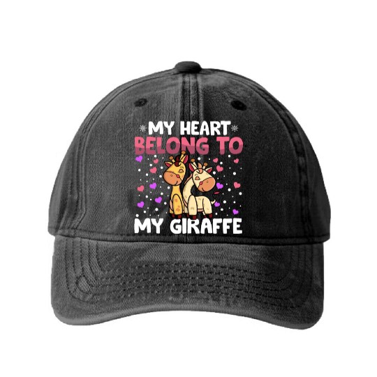 Valentines Day My Heart Belong to My Giraffe Boys Washed Denim Baseball Caps