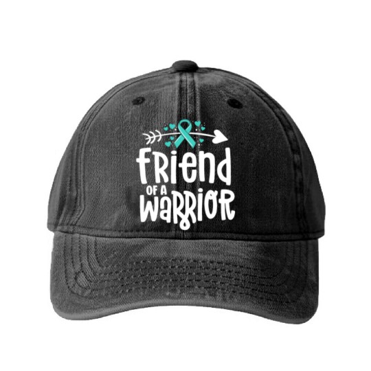 Friend Of A Warrior Support Team Ovarian Cancer Washed Denim Baseball Caps