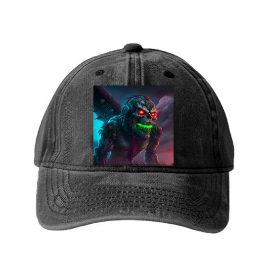 ZOMBIE IRON MAIDEN (version 15) Washed Denim Baseball Caps