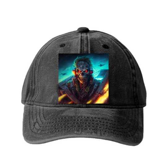 ZOMBIE IRON MAIDEN (version 13) Washed Denim Baseball Caps