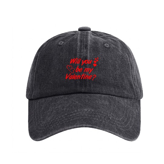 Will you be my Valentine Vector Washed Denim Baseball Caps Design
