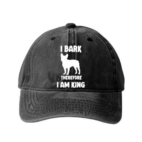 I bark therefore i am King French Bulldog white Washed Denim Baseball Caps