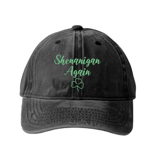 Shenanigan Again Green Shamrock Clover Washed Denim Baseball Caps