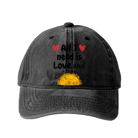 Vintage I Love Tacos Groovy Tacos Are My Valentine Washed Denim Baseball Caps
