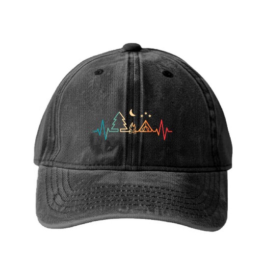 Retro Camping Outdoor Heartbeat Nature Camper Hiki Washed Denim Baseball Caps