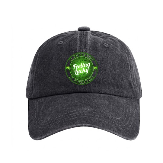 Shamrock Feeling Lucky On St Patricks Day Washed Denim Baseball Caps