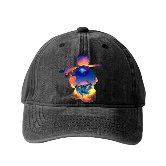 Sunset Samurai Warrior Washed Denim Baseball Caps