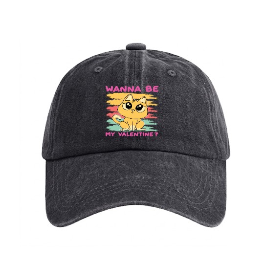Wanna be my Valentine? Washed Denim Baseball Caps