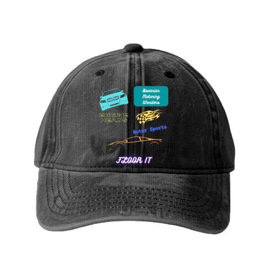 Car racing team design Washed Denim Baseball Caps