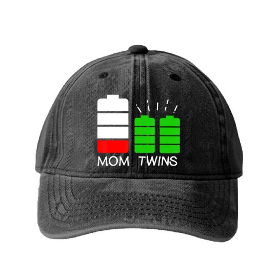 Twin Mom Low Battery Tired Mom Of Twins Washed Denim Baseball Caps