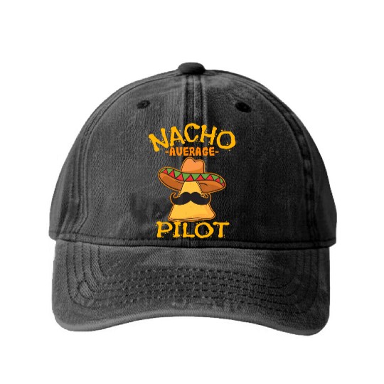 Nacho Average Pilot Aviator Flight Captain Cinco d Washed Denim Baseball Caps