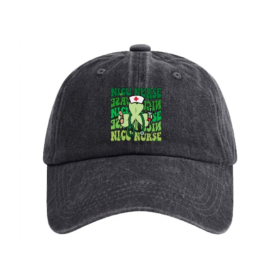 Groovy NICU Nurse Funny St Patrick's Day Washed Denim Baseball Caps