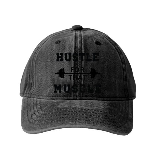 Hustle That Muscle Gym Workout Washed Denim Baseball Caps