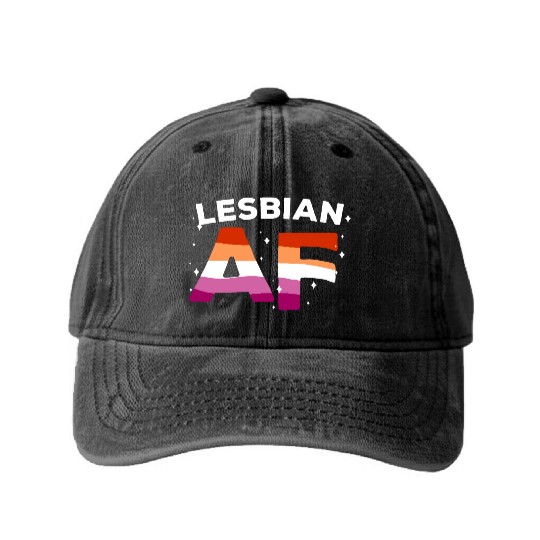 Lesbian Af LGBT Pride Lesbian Rainbow Flag Washed Denim Baseball Caps