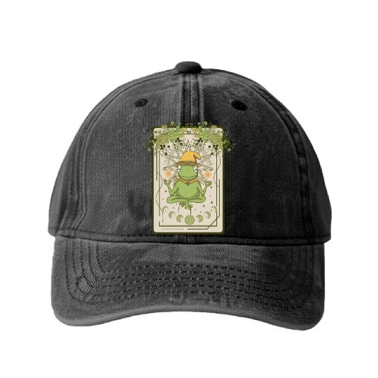 Dark Cottagecore Wizard Frog Goblincore Aesthetic Washed Denim Baseball Caps