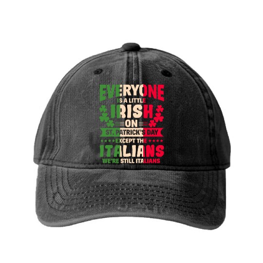 Italian St Patricks Day Funny Paddys Gift Washed Denim Baseball Caps