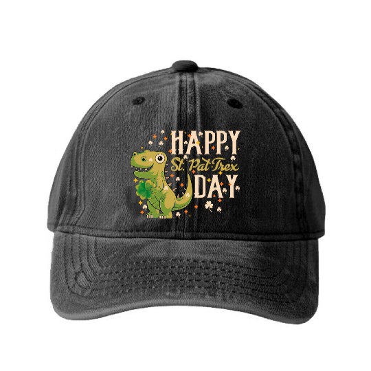 Irish Trex Dino St Patricks Day Kids Toddler Boys Washed Denim Baseball Caps