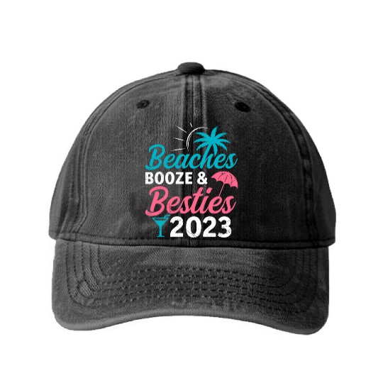 Beaches Booze Besties 2023 Holiday Spring Break Washed Denim Baseball Caps