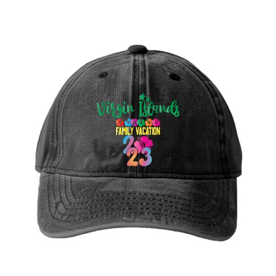 US Virgin Islands Vacation For Family 2023 Trip Washed Denim Baseball Caps