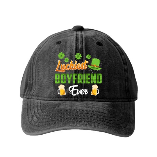 Luckiest Boyfriend Ever St. Patrick's Day Washed Denim Baseball Caps