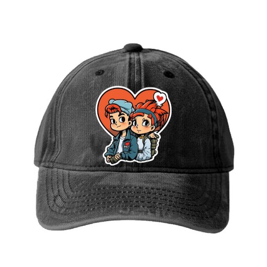 young couple Washed Denim Baseball Caps