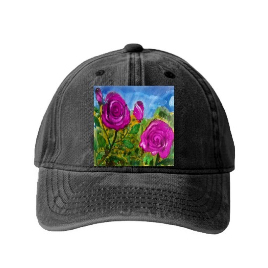 Hand Painted Roses Washed Denim Baseball Caps Washed Denim Baseball Caps Mugs Tote Bags
