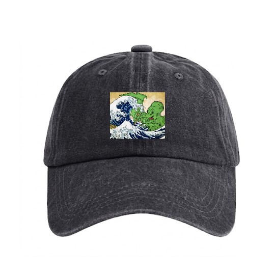 The Great Wave off Octopus Washed Denim Baseball Caps