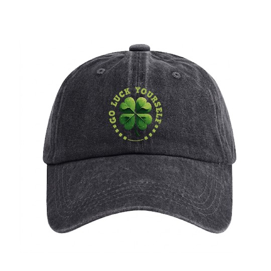 Go luck yourself St Patrick's Day Shamrock Washed Denim Baseball Caps