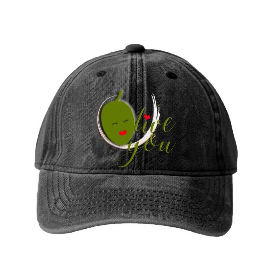 Olive you - I Love You Washed Denim Baseball Caps
