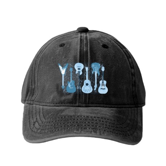 Retro Acoustic Electric Guitar String Instrument A Washed Denim Baseball Caps