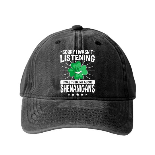 Funny Shenanigans Shamrock St Patrick's Day Washed Denim Baseball Caps