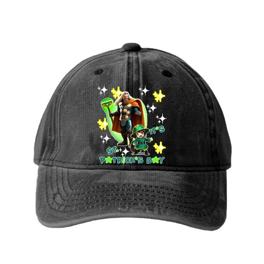 Kids St. Patrick's Day Shamrock "Thor, anime" Washed Denim Baseball Caps