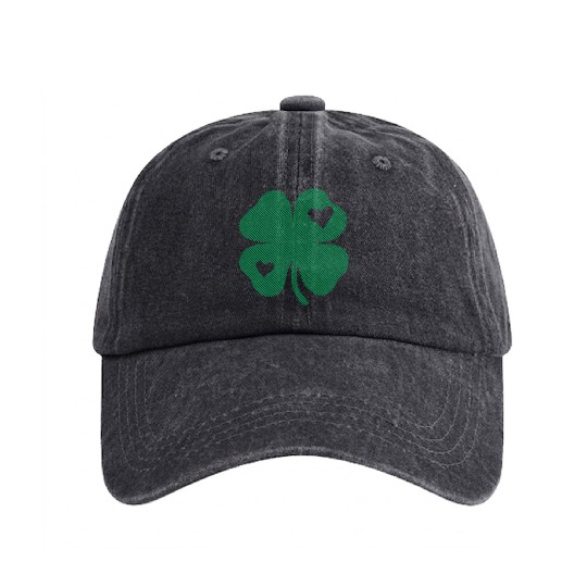 Striped Clover With Hearts St Patricks Day Washed Denim Baseball Caps