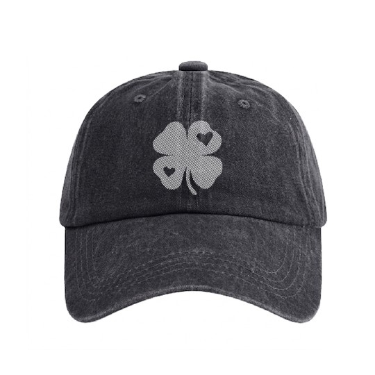 Striped Clover With Hearts St Patricks Day Washed Denim Baseball Caps