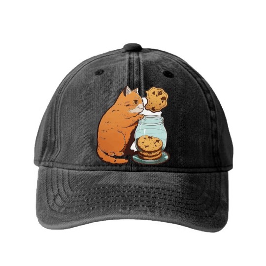 Cookie Kitty Cat Washed Denim Baseball Caps