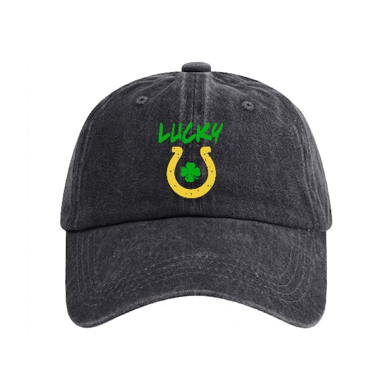 Luck St Patrick s Day Horse Shoe irish Washed Denim Baseball Caps